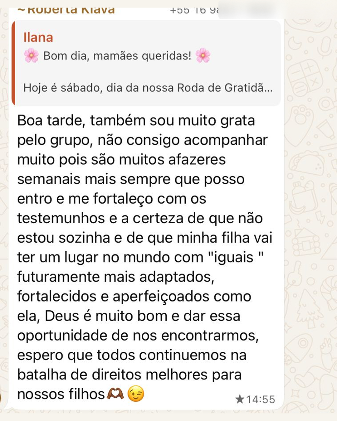 Depoimento 9 de mãe da comunidade Conexão Mãe